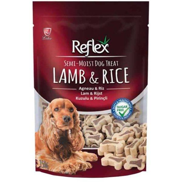 تشویقی سگ رفلکس طعم بره و برنج مدل استخوان 150 گرم